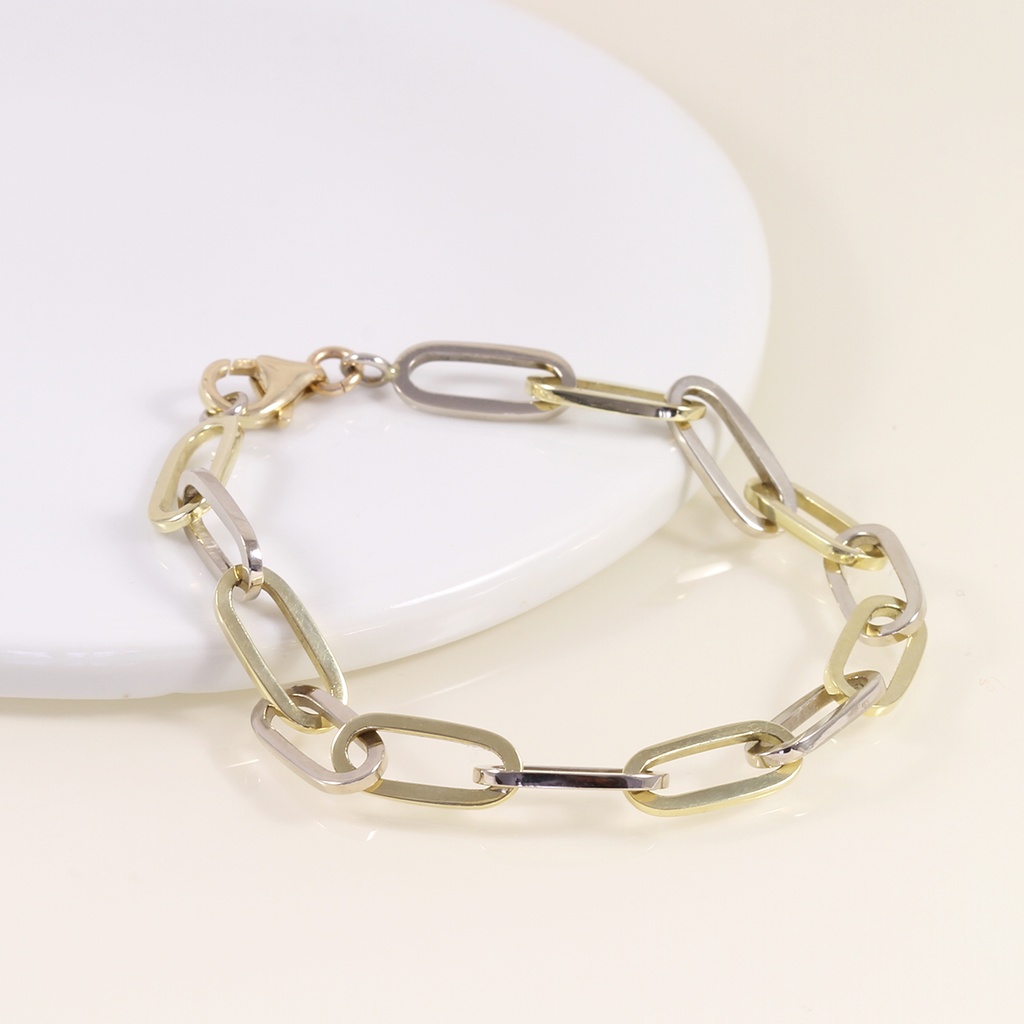 Kézműves tömör fehér és sárga arany karkötő