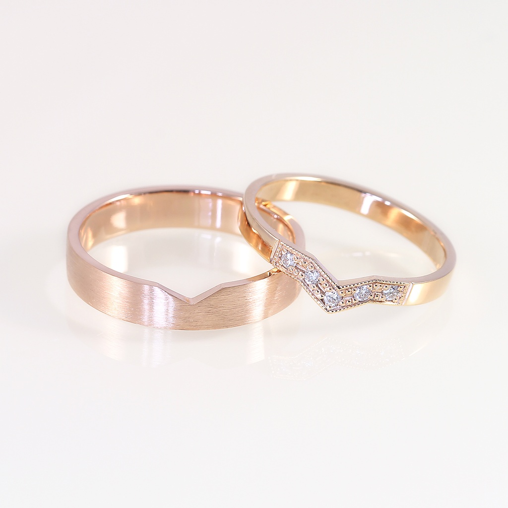 Rozé arany gyémánt karikagyűrű pár 0.074 ct