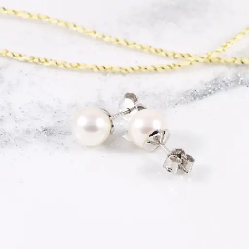 [AKG12] "Pearly Goals" kézműves fehér arany akoya gyöngy fülbevaló