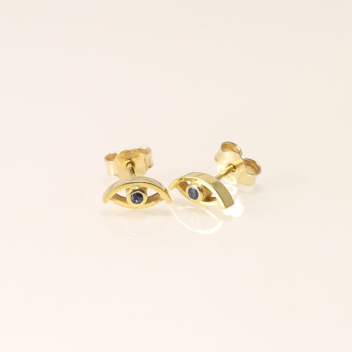 "Evil Eye" kézműves sárga arany fülbevaló kék zafírokkal 0.08 ct