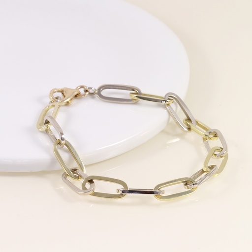 Kézműves tömör fehér és sárga arany karkötő