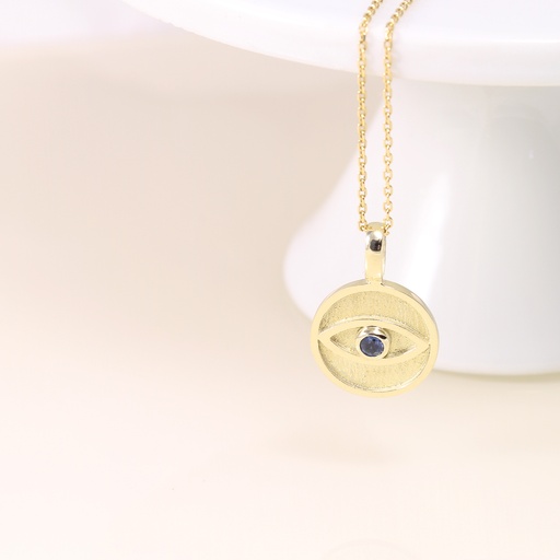[EEY3] "Evil Eye" kézműves sárga arany medál kék zafírral 0.11 ct