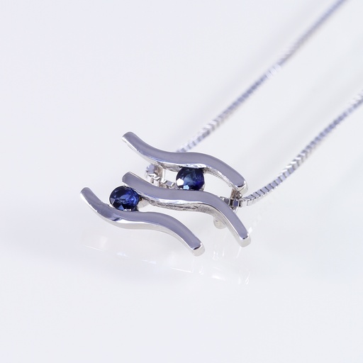 Fehér arany zafír medál hullám motívummal 0.09 ct